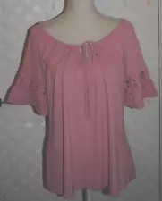 NAIF Women's Pink Tie Neck Decorative Sleeves Top Blouse Size L nwt