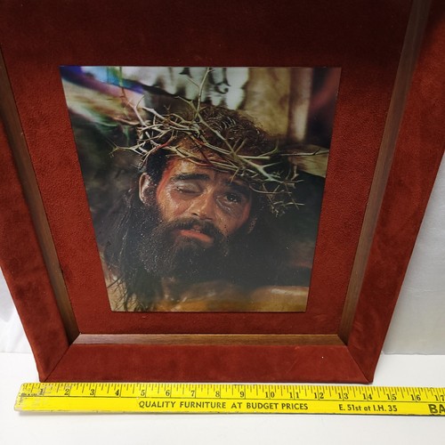 Vintage Retro Jesus Kitsch Hollywood Regency MCM Suede Framed Wall Hanging Art - Picture 7 of 14
