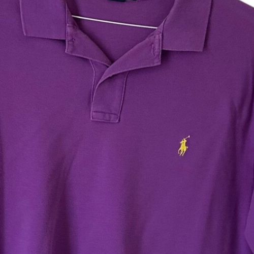 VINTAGE Uomo Ralph Lauren POLO Viola Camicia Manica Corta Golf Pony XL