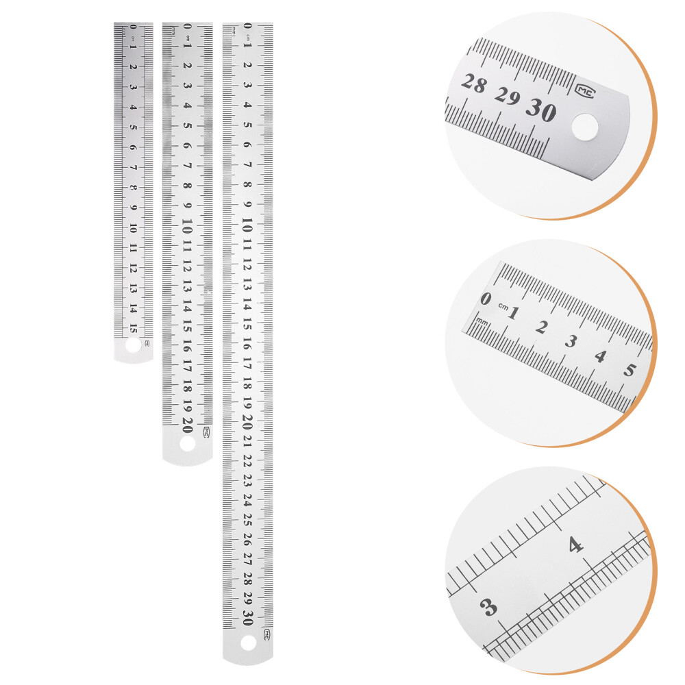 3pcs Measuring Rulers Stainless Steel Rulers Straight Rulers for Gift Home  | eBay