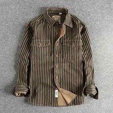 2025 Autumn And Winter New American Retro Stripe Long-Sleeve Lapel Shirt