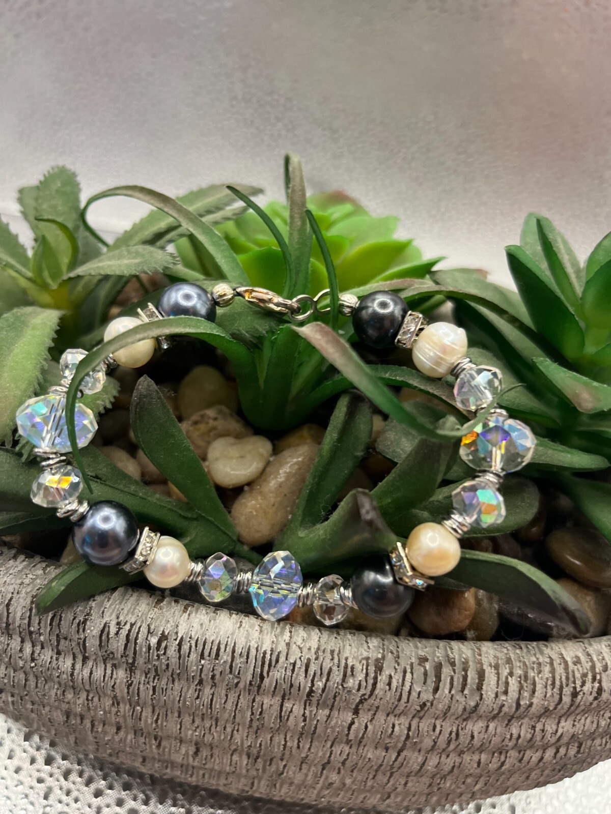 Pearl & Swarovski Crystal Bracelet - 6.5 Inch Adjustable Elegance-image