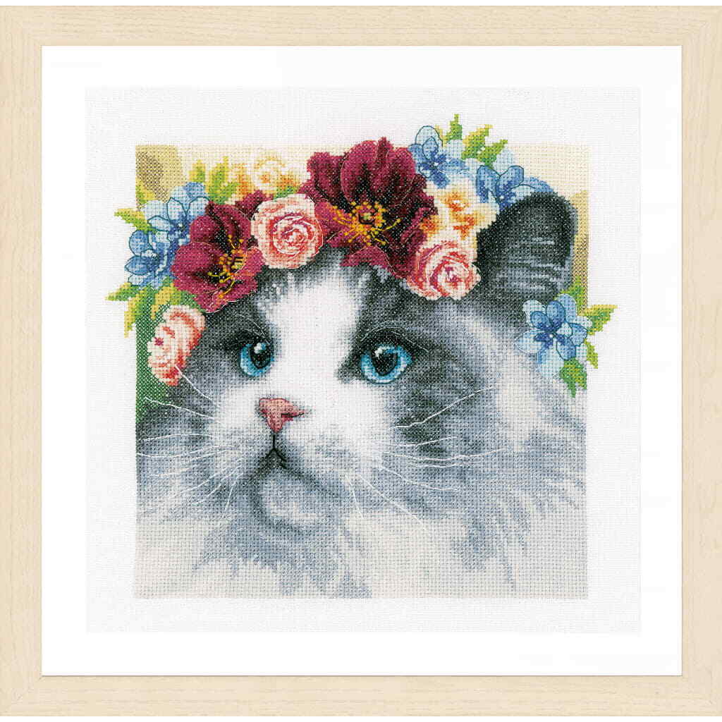 Lanarte counted cross stitch kit ""Flower crown Ragdoll Aida"", 29x29cm, DIY