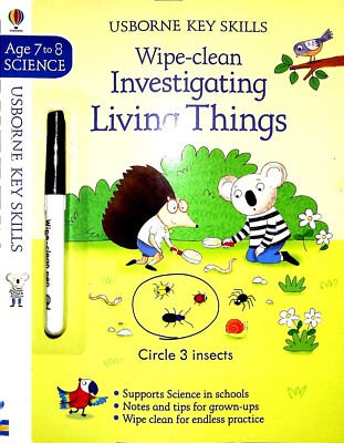 Wipe-Clean Investigating Living Things 7-8 Usborne Key Skills School Learning