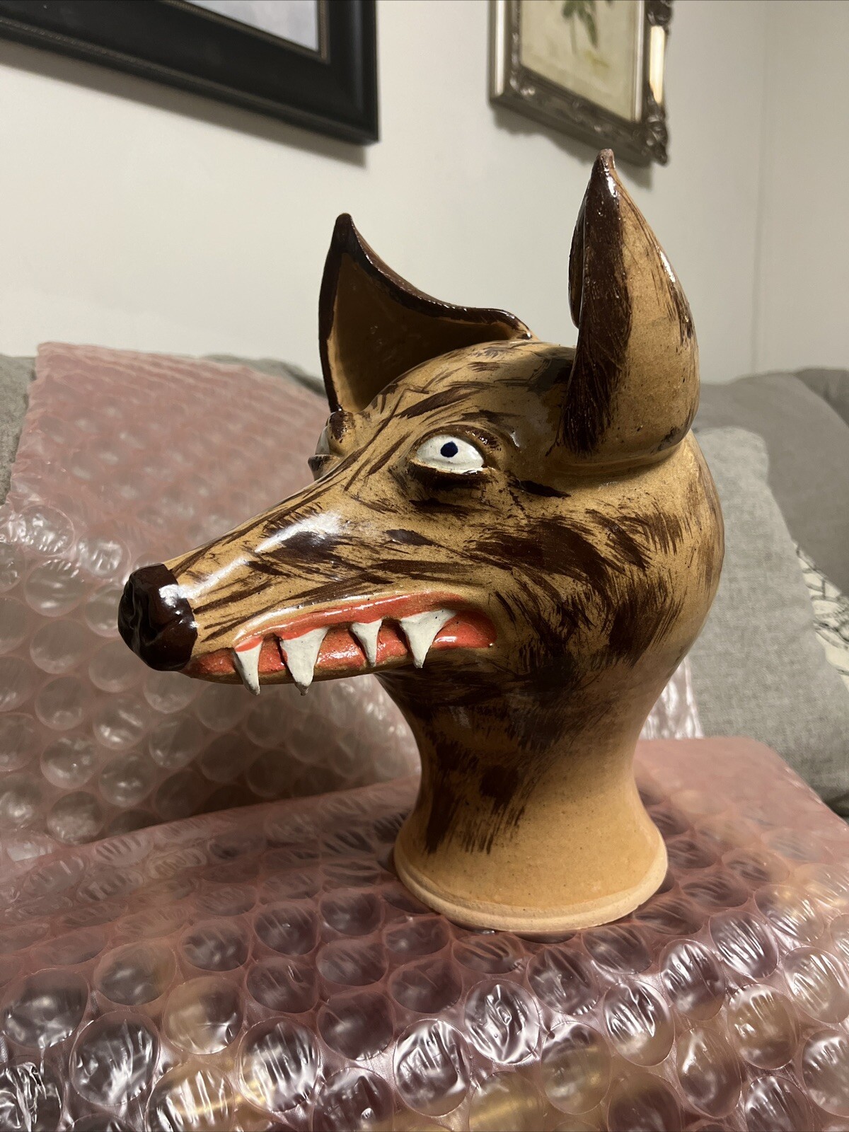 Dwayne Craig Wolf Face Jug 13”Catawba North Carolina