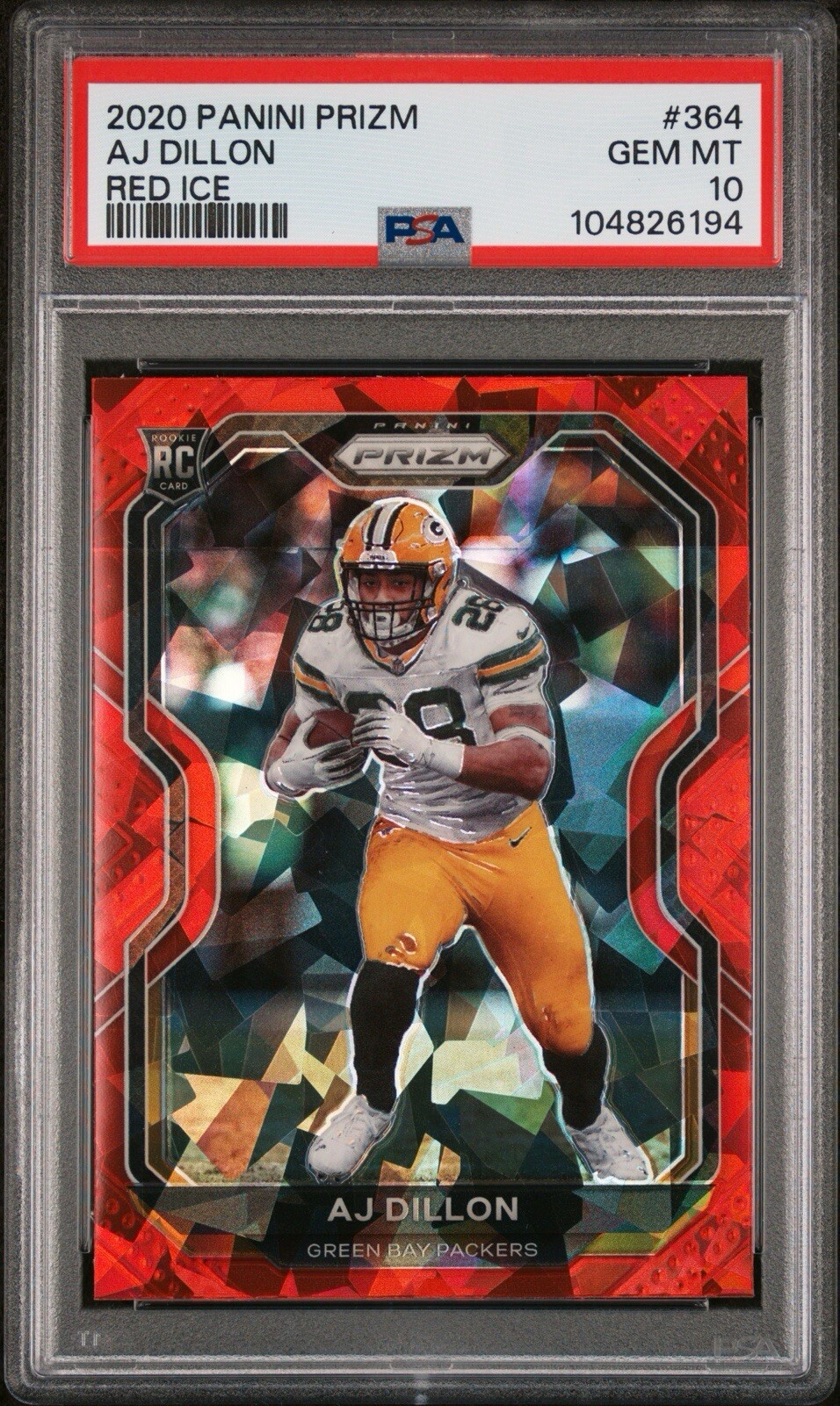 2020 Panini Prizm #364 A.J. Dillon Red Ice Prizm PSA 10 Rookie RC