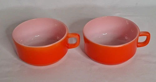 Vintage Anchor Hocking 5 " Orange Soup Mug/Cup - Set of 2