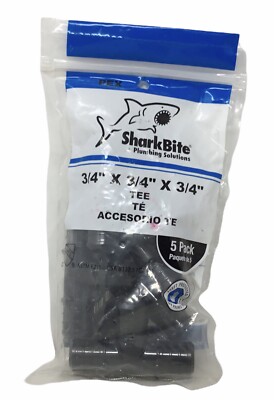 SharkBite 3/4  X 3/4  X 3/4  Black Tees, 5 Pack. (8E)