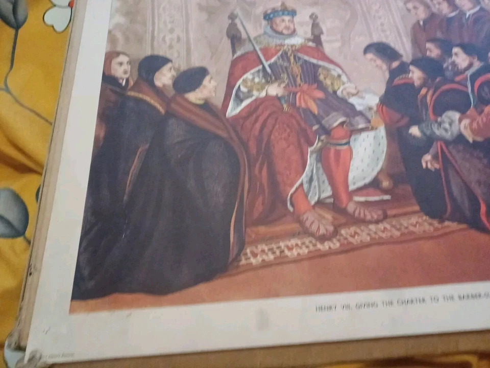  Vintage 1950s  Macmillan School Educational print Henry Viii Giving The Charter - Image 3 of 4