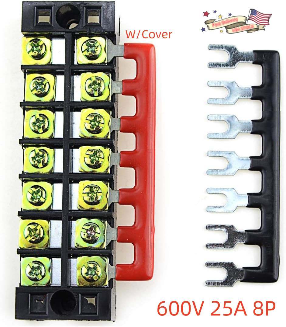 5 Set 8 Positions Dual Rows 600V 25A Wire Barrier Terminal Blocks Strip TB-2508L