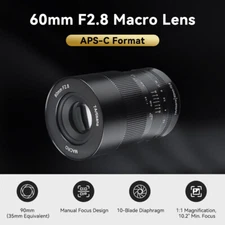 Secondhand 7artisans 60mm F2.8 APS-C Manual Focus Macro Lens For FX/EOS-M/E/M43