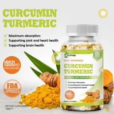 1950mg Organic Turmeric Curcumin with Bioperine 120 Capsules Triple Strength
