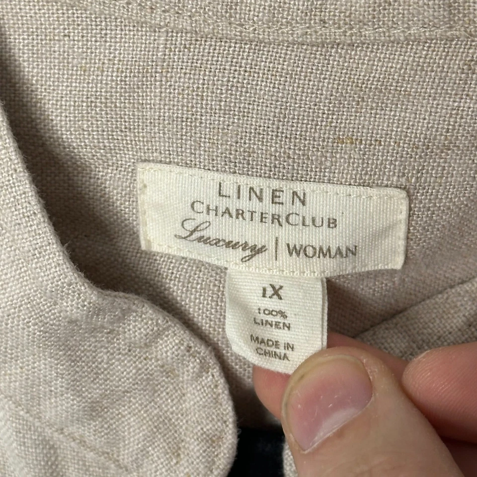 Chaqueta Blazer Charter Club de Lino 1X Beige Utilitario Lagenlook Tostado Bolsillos Frontales Foto 4 de 4