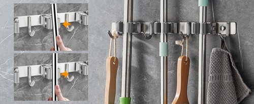 Cepillo de fregona montado en la pared clips de escoba y soporte para percha estante de almacenamiento para cocina 3 Hk - Imagen 11 de 17