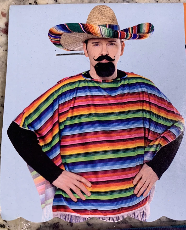 NEW Mens Mexican Hispanic Serape Poncho Halloween Adult Costume Cinco De Mayo - Image 2 of 4
