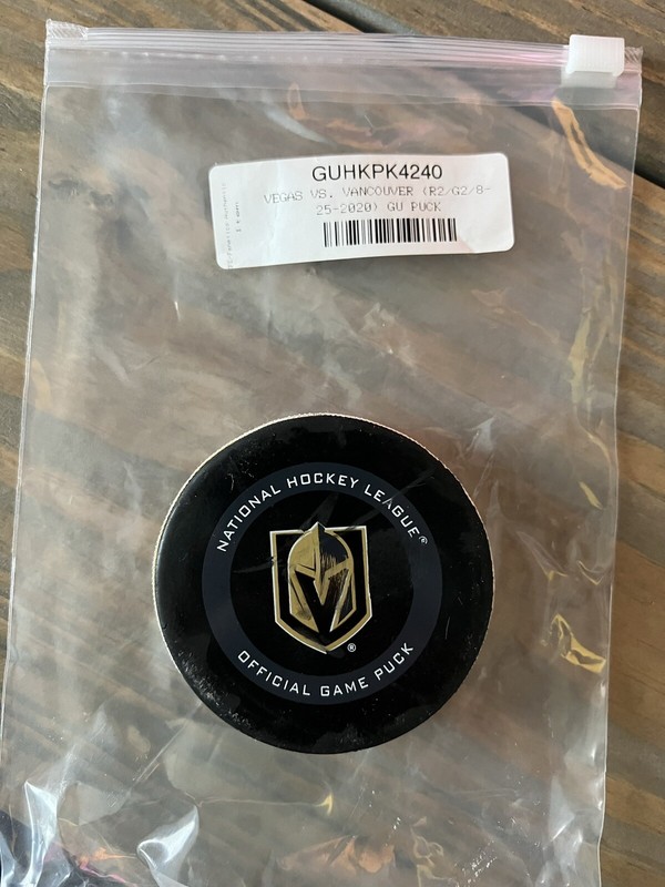 Vegas Golden Knights vs Vancouver Canucks Game 2 used puck Covid Bubble Playoffs