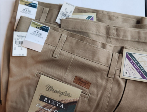 Wrangler Riata Casual Pants Mens Size 38X36 Khaki Beige Relaxed Fits Over Boots