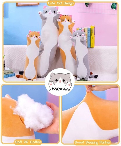 Cute Cat Plush Long Body Pillow Cuddle Cartoon Stuffed Animals Cat Plushie So... - Picture 3 of 8