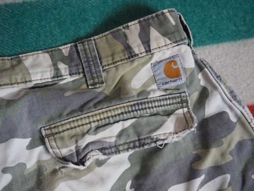 VTG Y2k 2000s Carhartt Grunge Distress Camo Cargo 38W Logo Work Skate Shorts Men - Picture 5 of 9