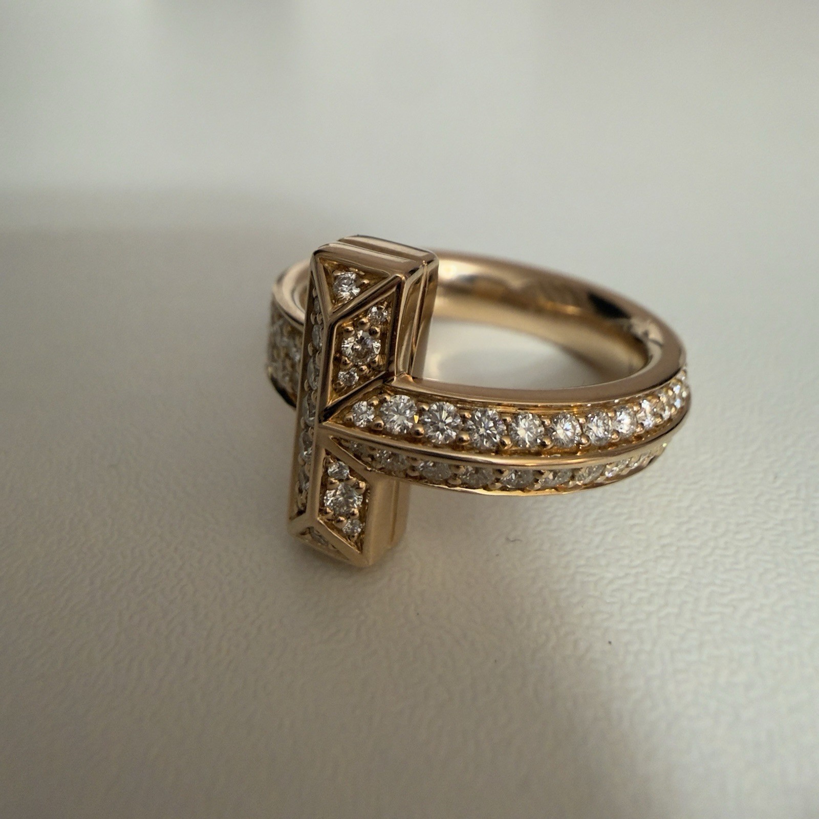 Auth Tiffany & Co. 18ct Rose Gold T T 1 Ring Pavé Diamond Size L ( 5.5 )
