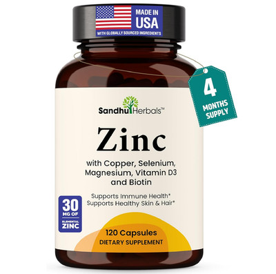 Zinc 30mg with Copper, Selenium & Vitamin D3 | 120 Capsules | Magnesium, Vitamin