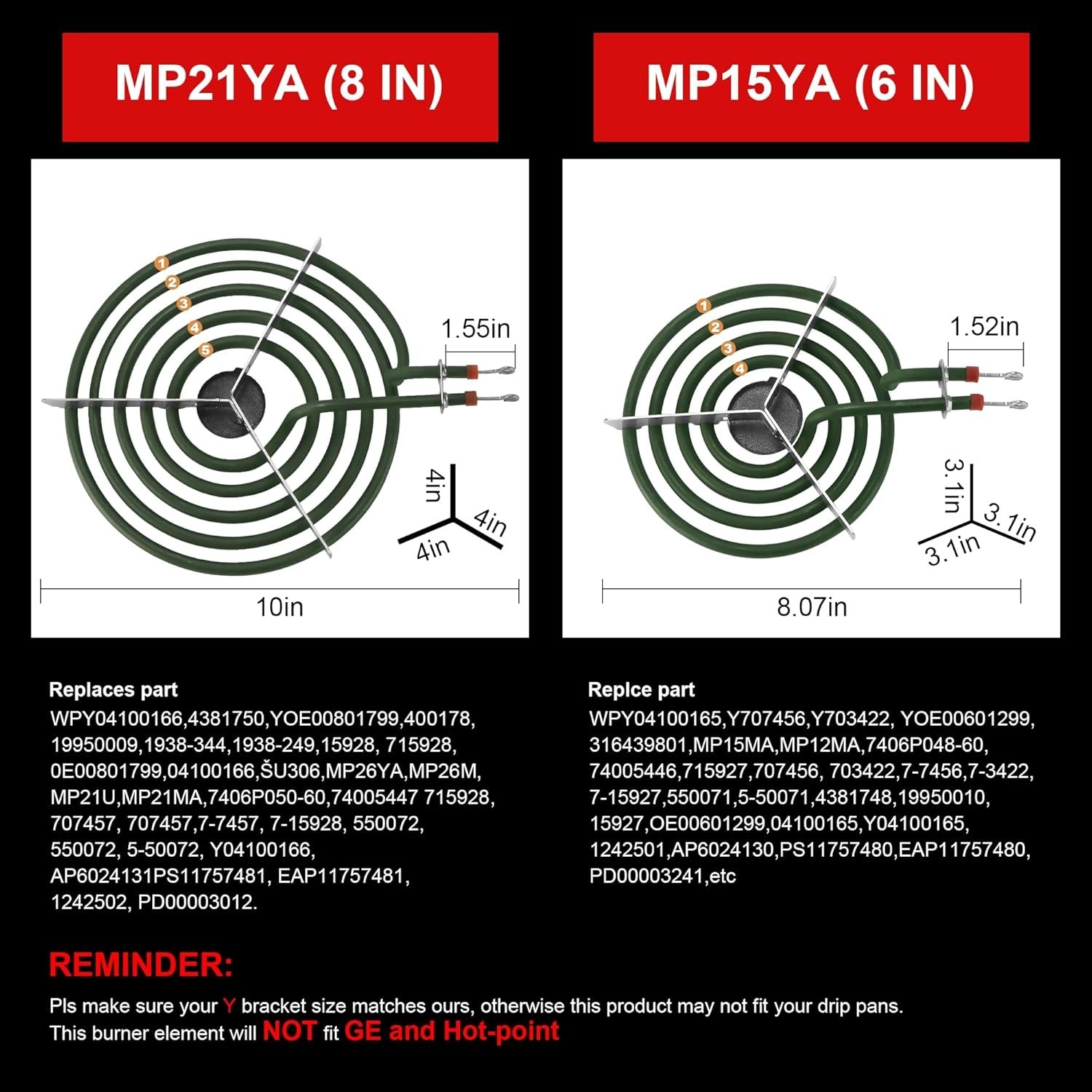 Stove Element Replacement ForAmana Whirlpool Kenmore Electric Range BurnerMP22YA