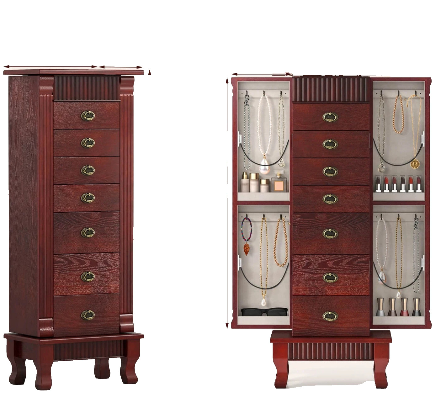 Elegant Jewelry Armoire Wooden Bedroom Mirror Cabinet Storag