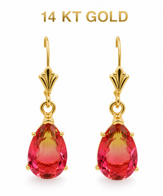 LAB CREATED  6.55 Cts  TOURMALINE  DANGLING EARRINGS 14k GOLD - New With Tag