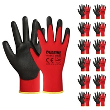 PU Coated Safety Work Gloves - 12 Pairs, Red Knit, Smooth Grip, XL