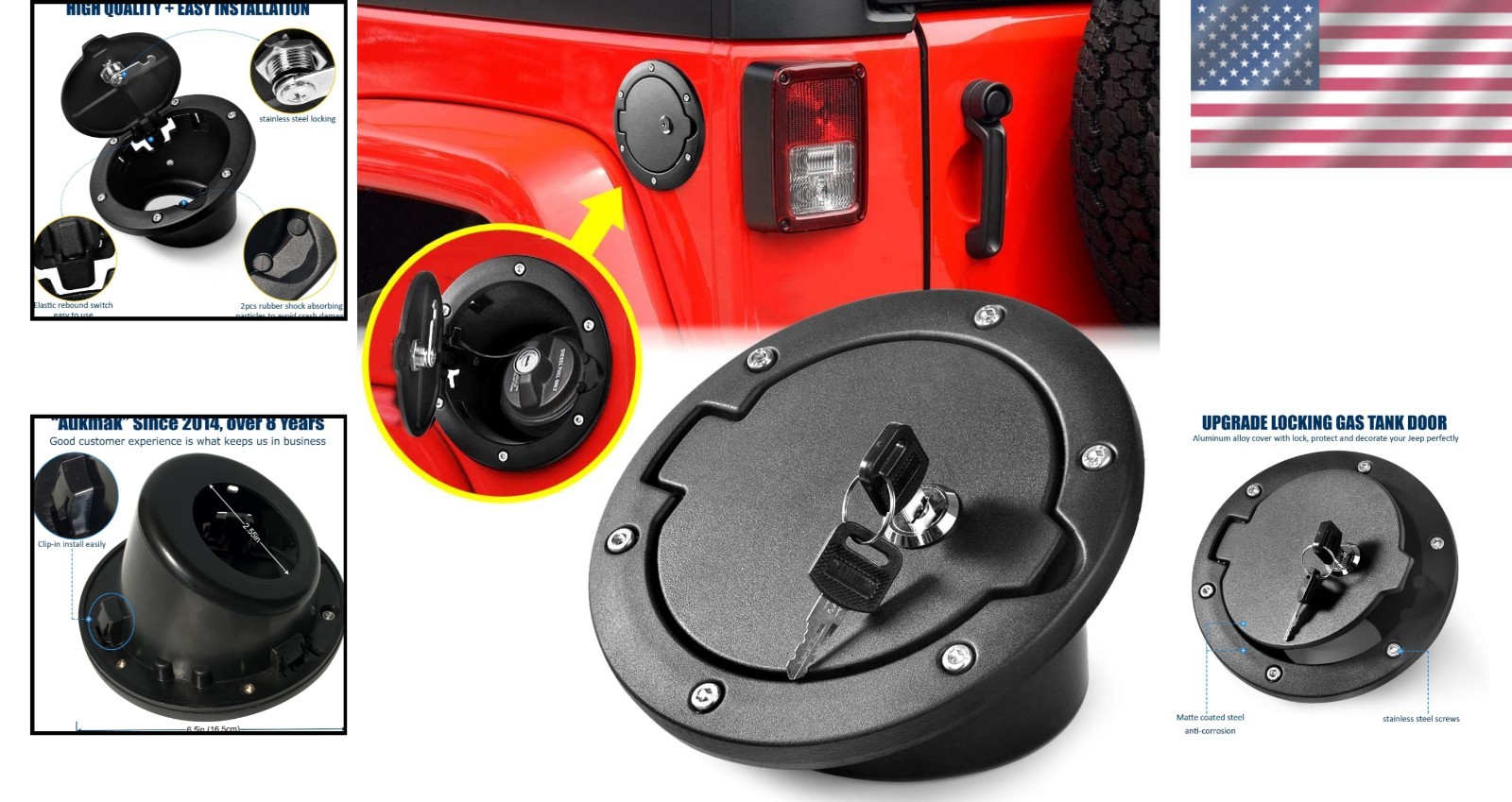 Durable Aluminum Fuel Filler Door Cover for Jeep Wrangler JK Unlimited 2007-2018 thumbnail 2