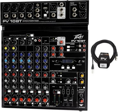 Peavey PV10BT Pro Audio Mixer,4 mic In,Bluetooth/USB,Compressor/Effects Bundle