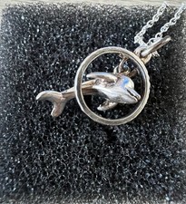 Sterling Silver Dolphin Necklace Pendant Set and Earrings Stamped 925