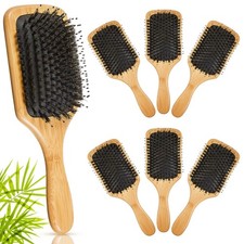 Tessco 6 Pcs Boar Bristle Hair Brush Bulk Wooden Paddle Hairbrush Detangler B...