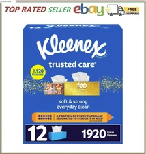 Kleenex Trusted Care 2-ply Facial Tissues, Flat Boxes 160 tissues/box, 12 boxes