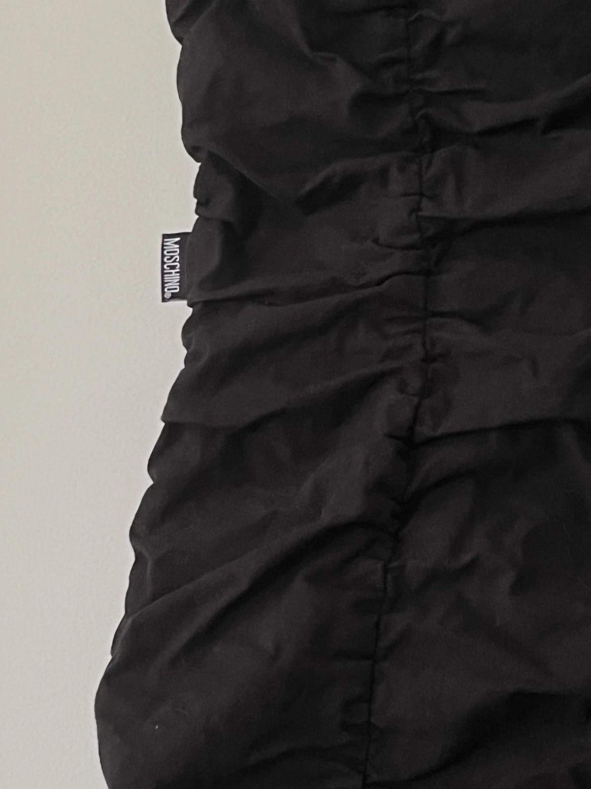 MOSCHINO Vestito Nero Increspato Pieghettato Senza Maniche Elasticizzato Mini Abito 38D Tg 8