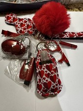 Personal Security Keychain Set with Alarm, Pom-Pom, Heart Print, Red Accessories