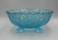 Vintage L G Wright ~ Daisy and Button Blue ~ 4-Toed Oval Bowl ~ 10 1/2"x8”