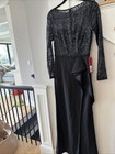 CARMEN MARC VALVO ~ Black Sequin Illusion Ruffle Leg Slit Formal Size 6 NEW $348