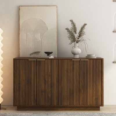 Wood Modern Buffet Cabinet, Fluted Sideboard with Adjustable Shelves