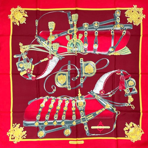 HERMES Bufanda de Seda Harnais de Cour 90cm Rojo Elegante Accesorio de Moda - Imagen 3 de 10