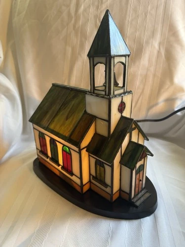 Tiffany Style Stained Glass Church Lighted Lamp Accent Night Light Christmas Art