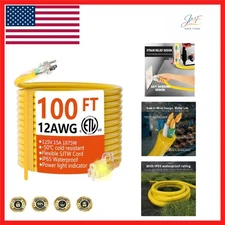 100ft Heavy Duty Outdoor Extension Cord 12/3 Gauge - Waterproof & Cold-Resistant
