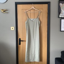 TwentyDays Pale Green Gold Shimmer Maxi Dress Side Splits & Adjustable Straps 12