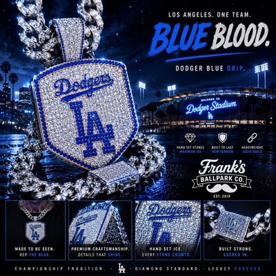 Los Angeles Dodgers ~ Silver Hip Hop Bling Pendant & 22  Chain ~ New In Bag
