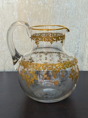Vintage Cambridge Glass Co. Gold Encrusted Pitcher Vase, Gold Encrusted Scrolls