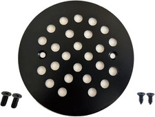 4-1/4 Inch Round Shower Drain Cover Black Replacement Screw-in Matt