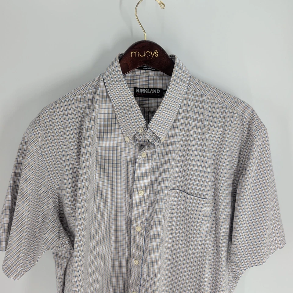 Camisa Kirkland Signature Manga Corta Cuadros Clásica Con Botones Multicolor 2XL Foto 2 de 4