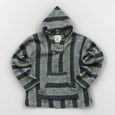 Baja Joe Pullover Rug Hoodie Unisex, Hippie Style, Size L Green