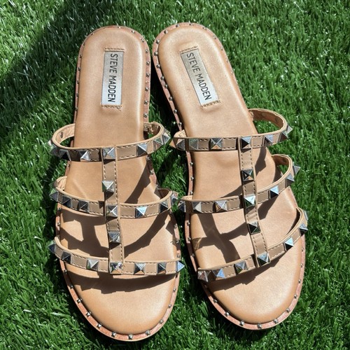 Steve Madden Tan Averill Strappy Studded Gladiator Slip On Sandals Women’s 8.5 - Bild 2 von 7