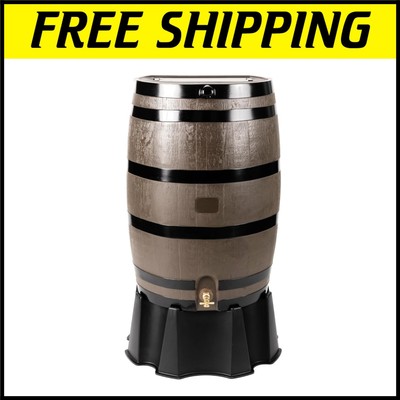 50-Gallon Cylindrical Rain Barrel with Overflow Valve - Perfect for Gardens